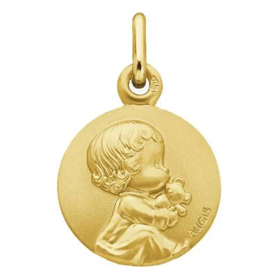 Médaille Bébé au Doudou, Or Jaune 750, Diamètre 14 mm - Augis