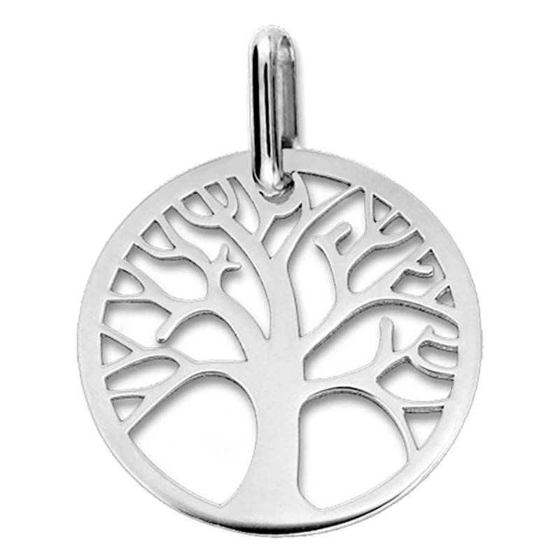 White Gold Openwork Tree of Life Medal, 20 mm Diameter - Lucas Lucor