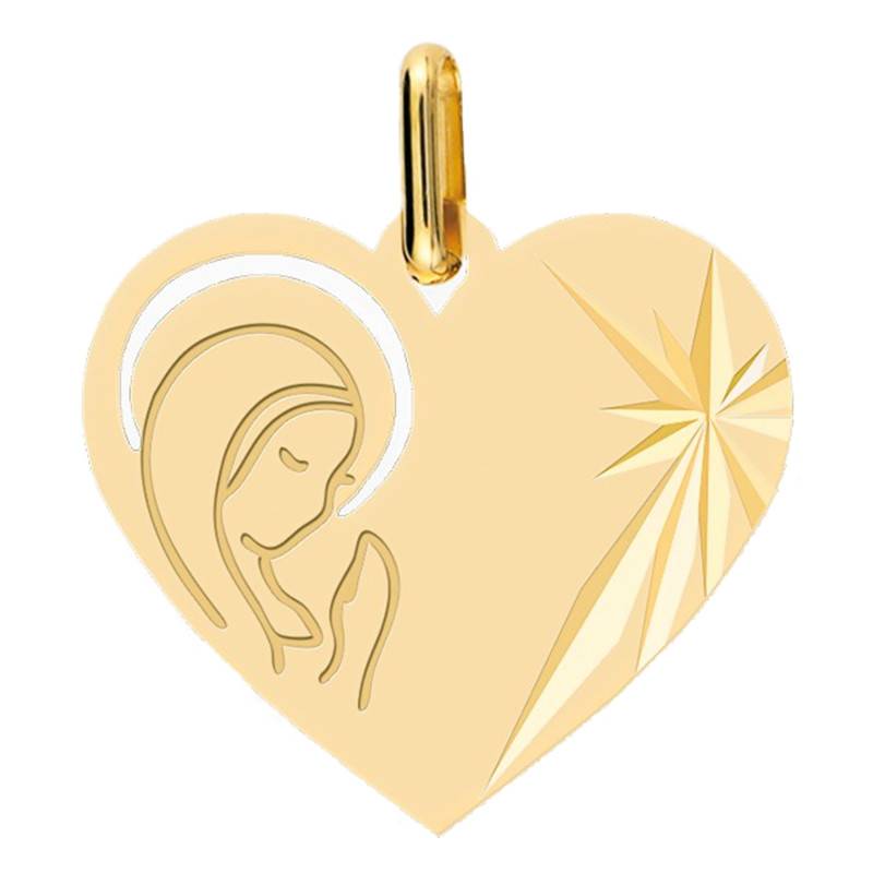 Yellow Gold Halo Virgin Heart Medal - Lucas Lucor