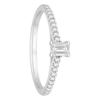 Solitaire Accompagné Diamants 0,33 ct & Or Blanc 750, Largeur 1,70 mm - Alliantine