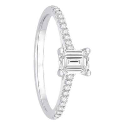Solitaire Accompagné Diamants 0,63 ct & Or Blanc 750, Largeur 1,70 mm - Alliantine