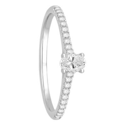 Solitaire Accompagné Diamants 0,33 ct et Or Blanc 750, Largeur 1,60 mm - Alliantine
