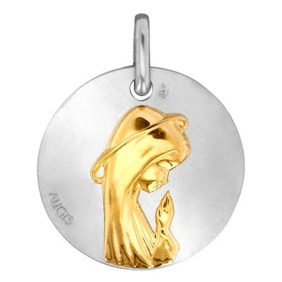 Médaille Vierge de Profil Or Jaune & Blanc 750, Diamètre 16 mm - Augis