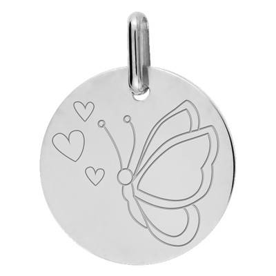 Médaille Papillon Or Blanc 750, Diamètre 15 mm - Lucas Lucor