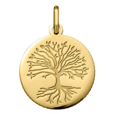 750/1000 Yellow Gold Tree of Life Roots Medal, 16 mm Diameter - Argyor