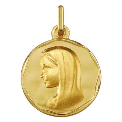 750/1000 Yellow Gold Cachet Border Virgin Mary Medal, Diameter 16 mm - Argyor