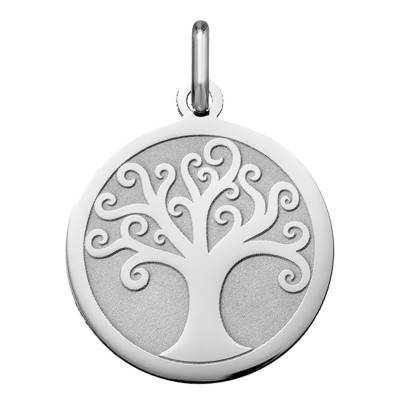 750/1000 White Gold Openwork Tree of Life Arabesque Medal, Diameter 20 mm - Argyor