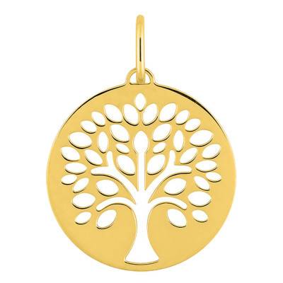 750 Yellow Gold Openwork Tree of Life Medal, Diameter 15 mm - Emanessence