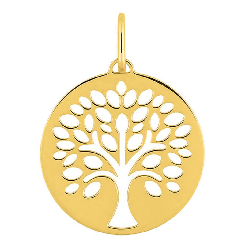 750 Yellow Gold Openwork Tree of Life Medal, Diameter 15 mm - Emanessence