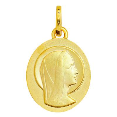 Yellow Gold 375 Oval Virgin Mary Profile Medal - Emanessence