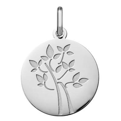 Médaille Arbre de Vie Feuilles Or Blanc 750, Diamètre 18 mm - Argyor