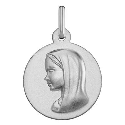 Médaille Ronde Vierge au Voile Lisse Or Blanc 750, Diamètre 16 mm - Argyor
