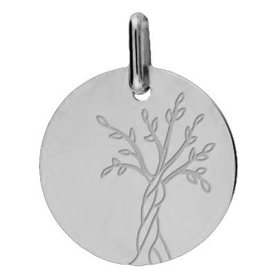 Médaille Arbre de Vie Tronc Torsadé Or Blanc 375, Diamètre 16 mm - Lucas Lucor