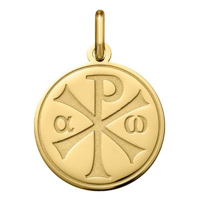 750/1000 Yellow Gold Polished Chi-Rho Medal, 18 mm Diameter - Argyor