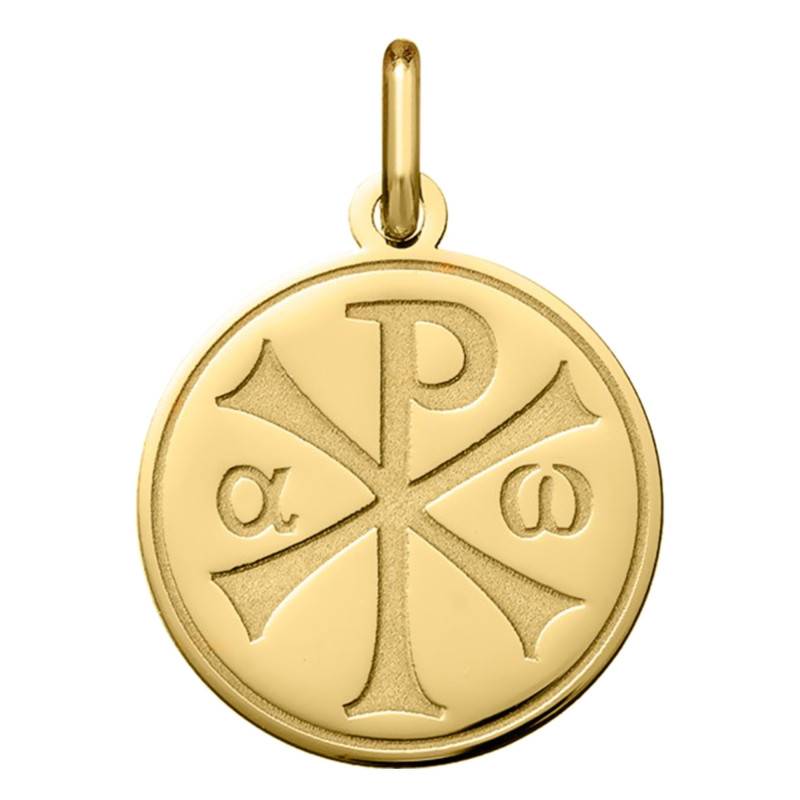 750/1000 Yellow Gold Polished Chi-Rho Medal, 18 mm Diameter - Argyor