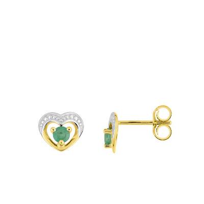 Boucles d'oreilles Cœur Or Jaune 375 & Emeraude - Emanessence