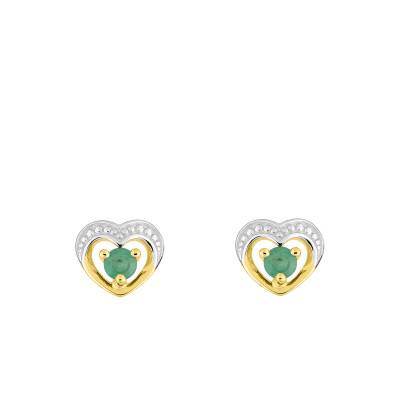 Boucles d'oreilles Cœur Or Jaune 375 & Emeraude - Emanessence