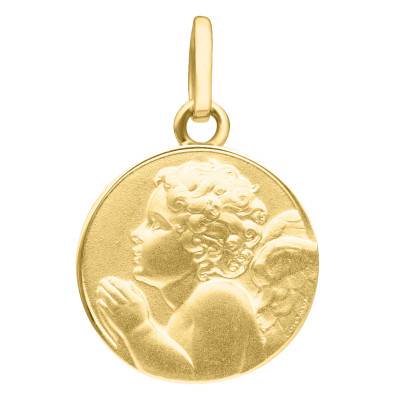 Médaille Ange Raphaël En Prière, Or Jaune 375, Diamètre 13 mm - Emanessence