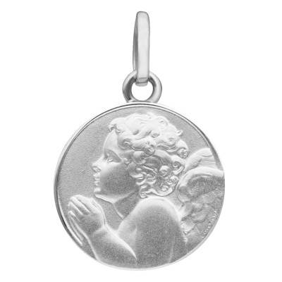Médaille Ange Raphaël En Prière, Or Blanc 375, Diamètre 13 mm - Emanessence