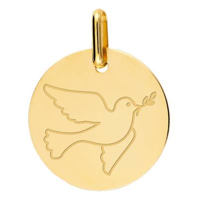 750 Yellow Gold Dove Medal, Diameter 15 mm - Lucas Lucor