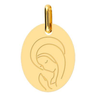 750/1000 Yellow Gold Praying Virgin Mary Medal - Lucas Lucor