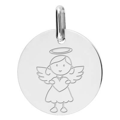 White Gold My Angel Girl Medal, Diameter 16 mm - Lucas Lucor