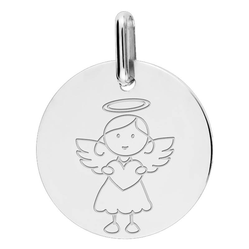 White Gold My Angel Girl Medal, Diameter 16 mm - Lucas Lucor