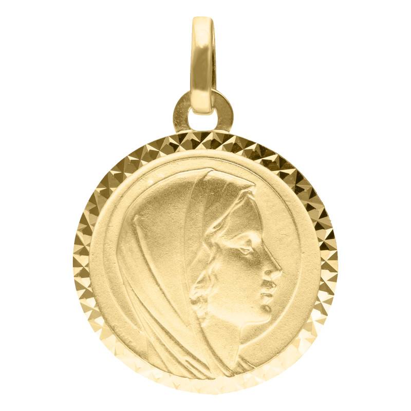 375/1000 Yellow Gold Chiseled Virgin Medal, Diameter 17.5 mm - Emanessence