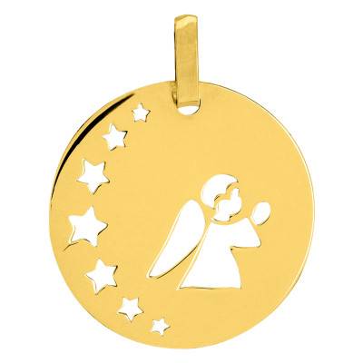 Médaille Ange en Prière Ajouré en Or Jaune 375, Diamètre 17 mm - Emanessence