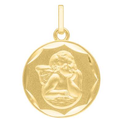 375/1000 Yellow Gold Faceted Angel Raphael Medal, Diameter 16 mm - Emanessence