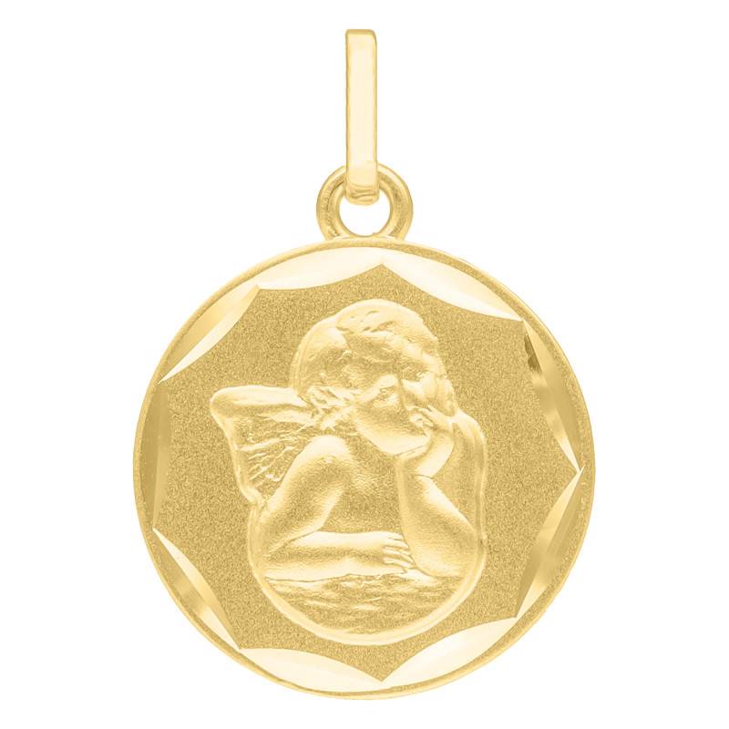 375/1000 Yellow Gold Faceted Angel Raphael Medal, Diameter 16 mm - Emanessence