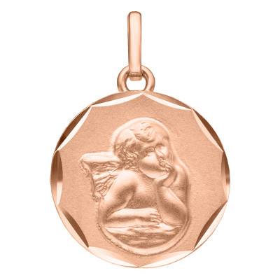 Médaille Facettée Ange Raphaël en Or Rose 375, Diamètre 16 mm - Emanessence