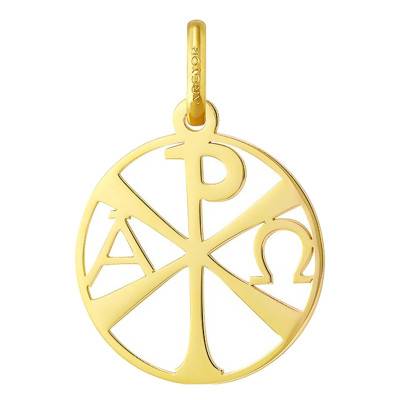 750/1000 Yellow Gold Chi-Rho Openwork Circle Medal, 18 mm Diameter - Argyor