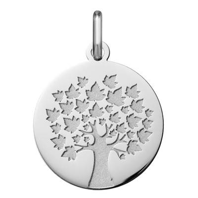Médaille Arbre de Vie Feuilles d'Erable Or Blanc 750, Diamètre 18 mm - Argyor