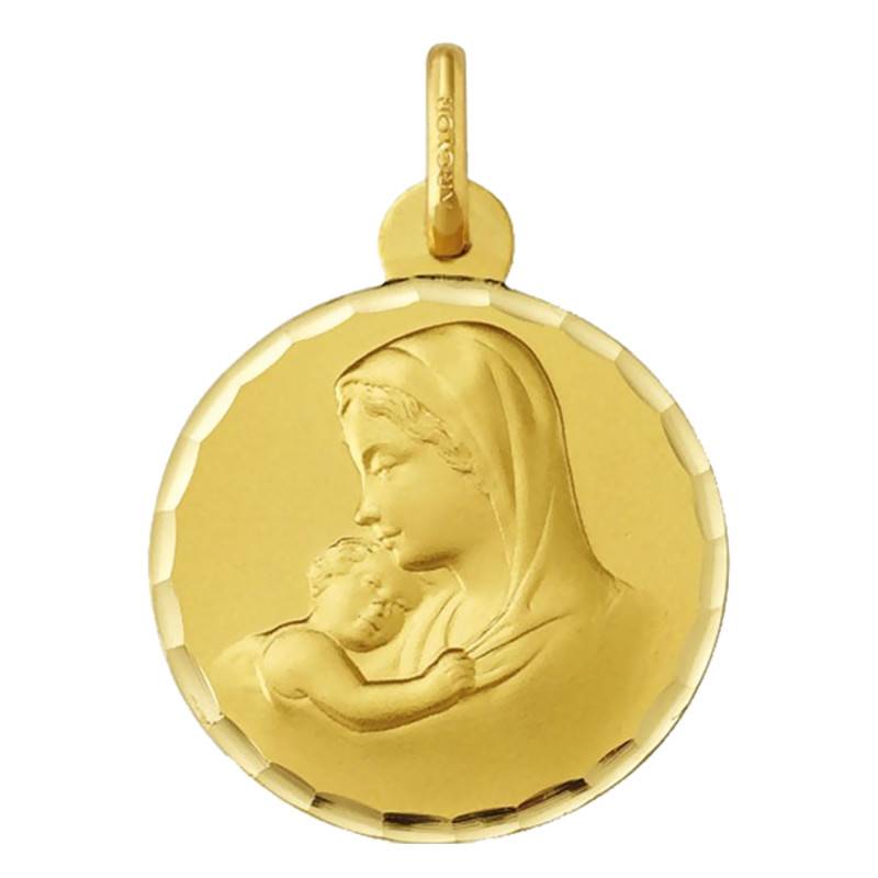Argyor Round Faceted Virgin Maternity 750/1000 Yellow Gold Medal, Diameter 19 mm - Argyor