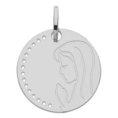 Médaille Vierge en prière Or Blanc 375, Diamètre 16 mm - Vandona