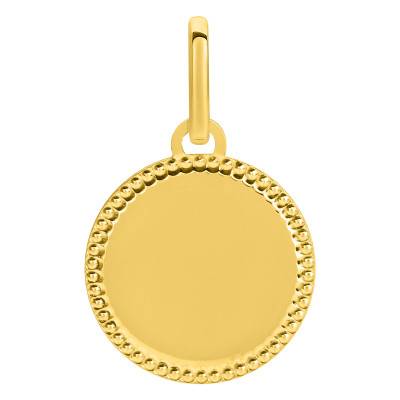 375/1000 Yellow Gold Round Pearl-Edged Plate Pendant, Diameter 11 mm - Emanessence