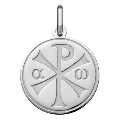 Polished 750/1000 White Gold Chi-Rho Medal, Diameter 18 mm - Argyor