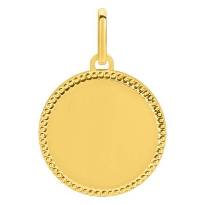 Pendentif Rond Plaque Perlée, Or Jaune 375, Diamètre 15 mm - Emanessence