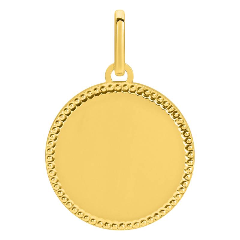 375/1000 Yellow Gold Round Pearl-Edged Plate Pendant, Diameter 15 mm - Emanessence