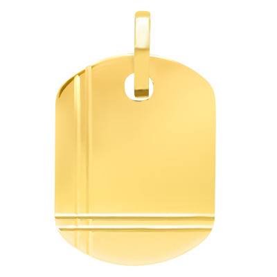 Pendentif Plaque Rainurée Arrondie, Or Jaune 375 & 750, 20 x 15 mm - Emanessence