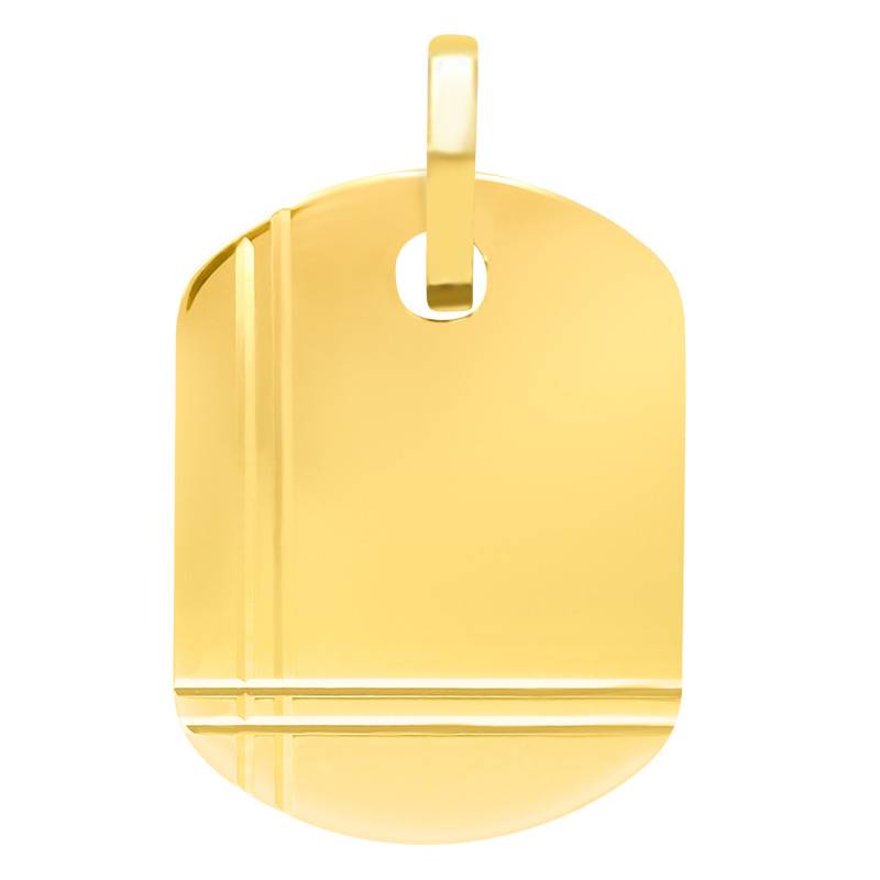 Yellow Gold Rounded Grooved Plate Pendant, 375/1000 and 750/1000, 20 x 15 mm - Emanessence