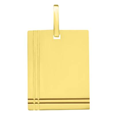375/1000 Yellow Gold Grooved Rectangle Plate Pendant, 20 x 15 mm - Emanessence