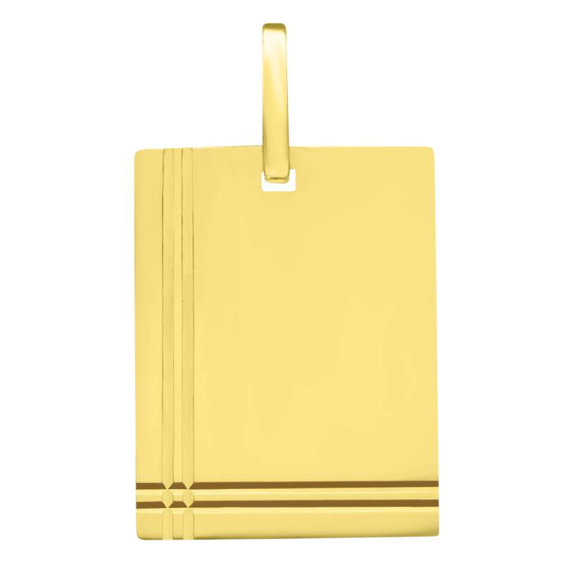 375/1000 Yellow Gold Grooved Rectangle Plate Pendant, 20 x 15 mm - Emanessence
