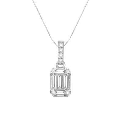 Collier Emeraude Diamants 0,20 ct GSI2 et Or Blanc 750, Longueur 40 cm - Diamond Lady