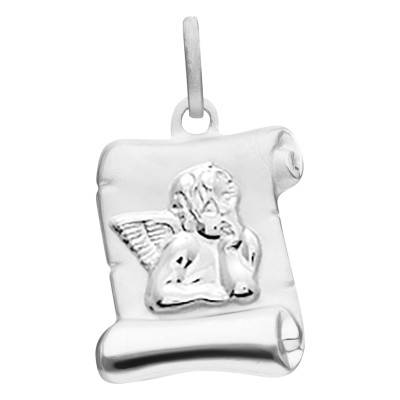 925 Silver Angel Raphael Scroll Pendant, 15.50 x 10.50 mm - Emanessence