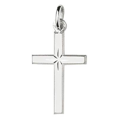 925 Rhodium-Plated Silver Engraved Star Cross Pendant, 19 x 12 mm - Emanessence