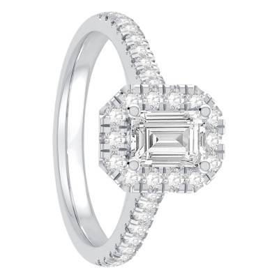 Solitaire Accompagné Diamants 1,09 ct & Or Blanc 750, Largeur 1,75 mm - Alliantine