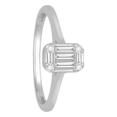 Solitaire Diamants Baguettes 0,12 ct en Or Blanc 750 - Alliantine