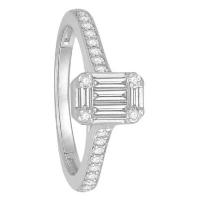 Solitaire Diamants Baguettes 0,28 ct en Or Blanc 750 - Alliantine